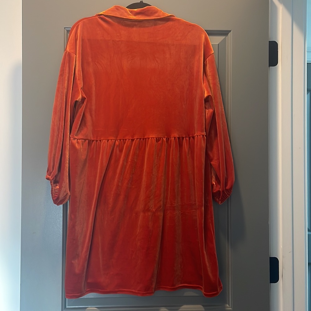Orange Vintage Velvet Pleated Casual Top - Picture 3 of 3